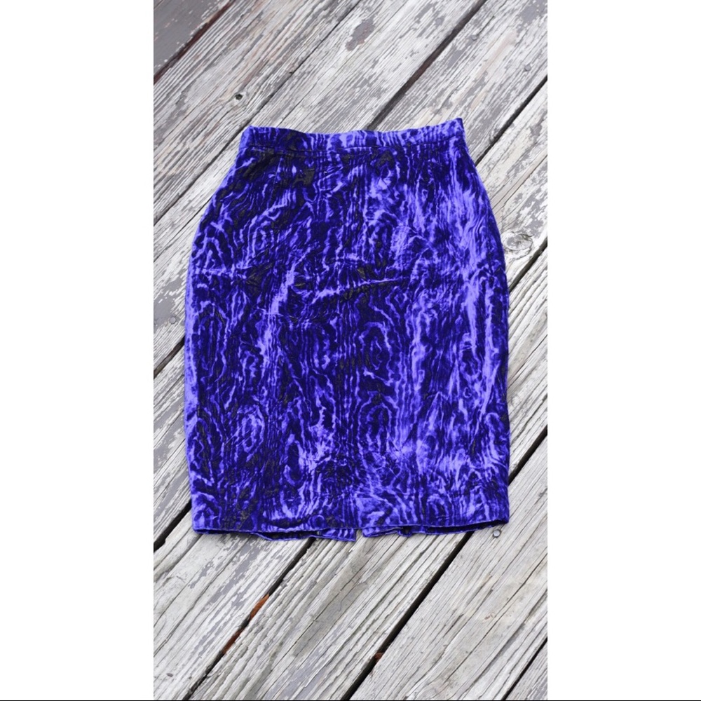 Escada Couture blue velvet ladies skirt
